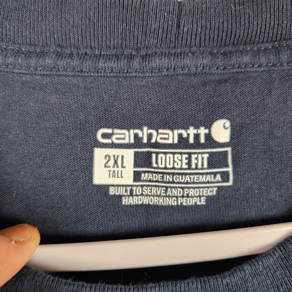 Carhartt Shirt Mens 2XLT Tall Navy Blue K87 Pocket Loose Fit Workwear Logo